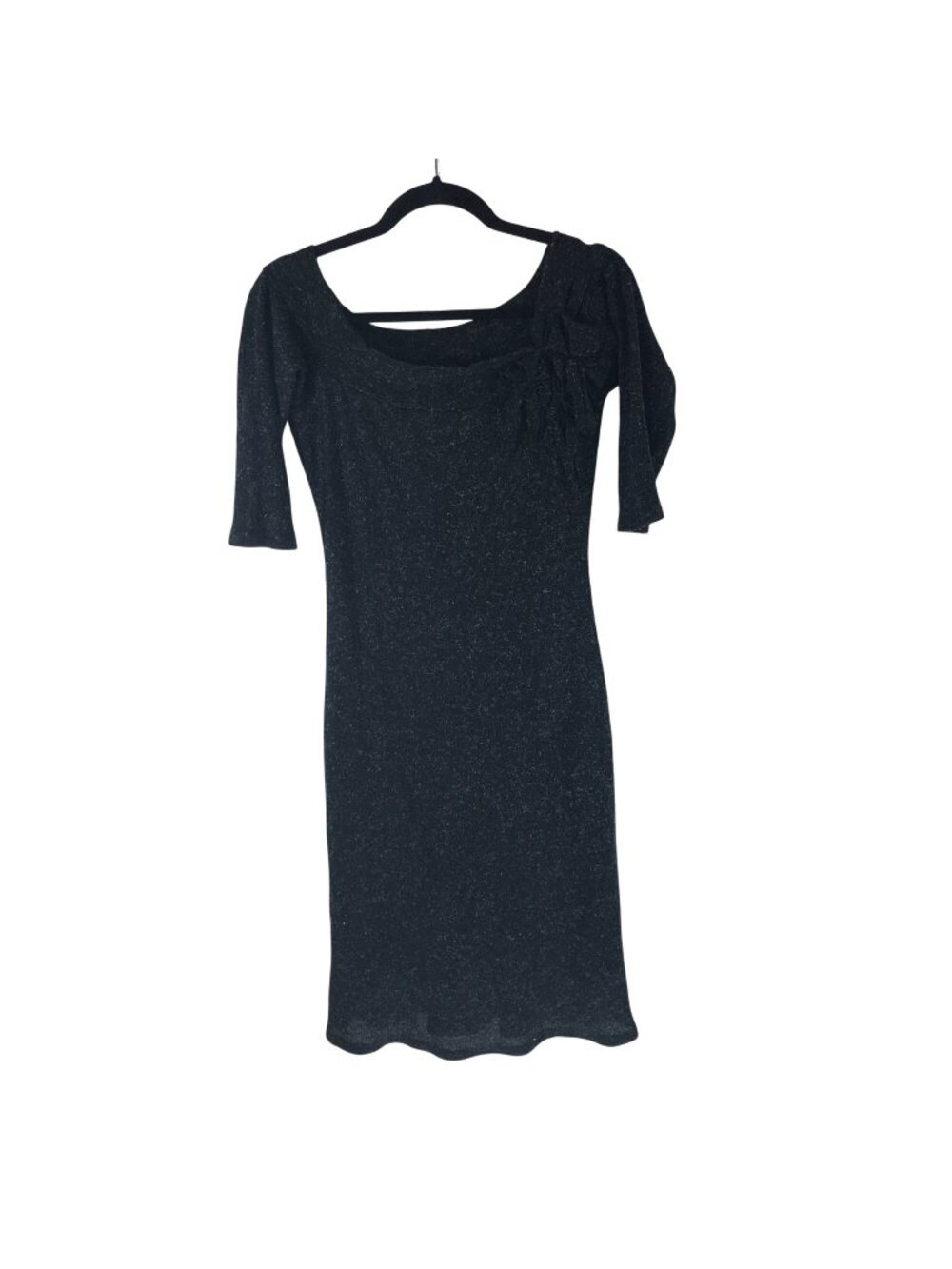 BCBGMaxAzria A Line Dress Knit Ribbed Lightweight Bow Applique Boat Neck Black L